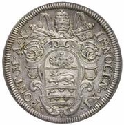 1 Testone - Innocent XI MELIVS EST DARE QVAM ACCIPERE obverse image