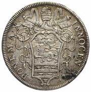 1 Testone - Innocent XI MELIVS EST DARE QVAM ACCIPERE obverse image