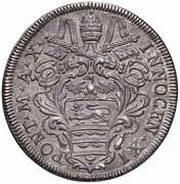 1 Testone - Innocent XI MELIVS EST DARE QVAM ACCIPERE obverse image
