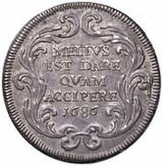1 Testone - Innocent XI MELIVS EST DARE QVAM ACCIPERE, Vatican City, 1686 reverse image