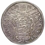 1 Testone - Innocent XI MELIVS EST DARE QVAM ACCIPERE obverse image