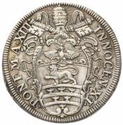 1 Testone - Innocent XI MELIVS EST DARE QVAM ACCIPERE obverse image