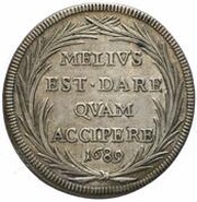 1 Testone - Innocent XI MELIVS EST DARE QVAM ACCIPERE, Vatican City, 1689 reverse image