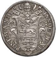 1 Testone - Innocent XI MELIVS EST DARE QVAM ACCIPERE obverse image
