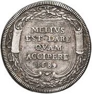 1 Testone - Innocent XI MELIVS EST DARE QVAM ACCIPERE, Vatican City, 1689 reverse image