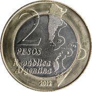 2 Pesos 30th Anniversary of the South Atlantic War; plain edge obverse image