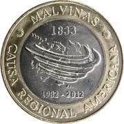2 Pesos 30th Anniversary of the South Atlantic War; plain edge, Argentina, 2012 reverse image