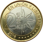 2 Pesos Bicentennial of the Declaration of Independence Argentina reverse image