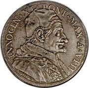 1 Piastra - Innocenzo XI DEXTERA TVA DOMINE PERCVSSIT INIMICVM - Date outside wreath obverse image