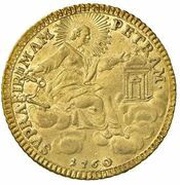 1 Zecchino - Clemente XIII SVPRA FIRMAM PETRAM - Holy Mother Church - Facing right, Vatican City, 1760-1762 reverse image
