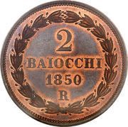 2 Baiocchi - Pio IX Closed wreath, Vatican City, 1850-1854 reverse image