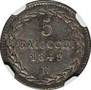 5 Baiocchi - Pio IX 900 Silver, Vatican City, 1847-1855 reverse image