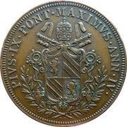 5 Baiocchi - Pio IX Smaller shield above laurel branches obverse image