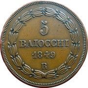 5 Baiocchi - Pio IX Smaller shield above laurel branches, Vatican City, 1849-1850 reverse image