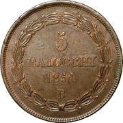 5 Baiocchi - Pio IX Larger shield, Vatican City, 1850-1854 reverse image