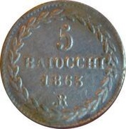 5 Baiocchi - Pio IX 800 Silver, Vatican City, 1856-1864 reverse image