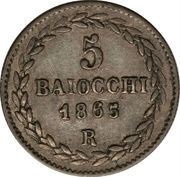 5 Baiocchi - Pio IX 835 Silver, Vatican City, 1865-1866 reverse image