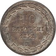 10 Baiocchi - Pio IX 900 Silver, Vatican City, 1847-1856 reverse image