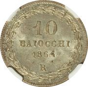 10 Baiocchi - Pio IX 800 Silver, Vatican City, 1858-1864 reverse image