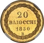 20 Baiocchi - Pius IX Pattern, Vatican City, 1850 reverse image