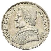 20 Baiocchi - Pio IX 800 Silver - Closed wreath obverse image