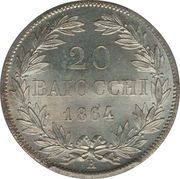 20 Baiocchi - Pio IX 800 Silver - Open wreath, Vatican City, 1858-1864 reverse image