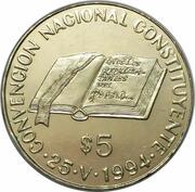 5 Pesos National Constitution Convention, Argentina, 1994 reverse image