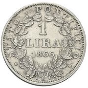 1 Lira - Pius IX Small bust, Vatican City, 1866 reverse image