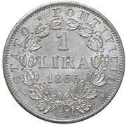 1 Lira - Pius IX Medium bust, Vatican City, 1866 reverse image