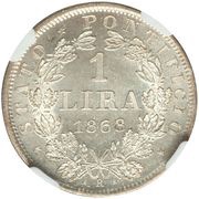 1 Lira - Pius IX Large bust; PON M, Vatican City, 1868-1869 reverse image