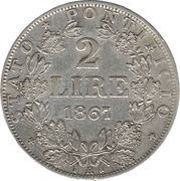 2 Lire - Pius IX, Vatican City, 1866-1870 reverse image