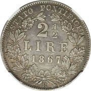 2½ Lire - Pius IX, Vatican City, 1867 reverse image