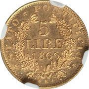 5 Lire d'Oro - Pius IX, Vatican City, 1866-1867 reverse image