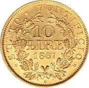 10 Lire - Pius IX, Vatican City, 1866-1869 reverse image