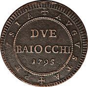 2 Baiocchi - Pius VI PERVSIA AVGVSTA, Vatican City, 1795-1799 reverse image
