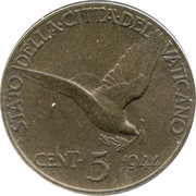 5 Centesimi - Pivs XII reverse image
