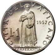 1 Lira - Pius XII Prova, Vatican City, 1957 reverse image
