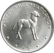 2 Lire - Pavlvs VI, Vatican City, 1970-1977 reverse image