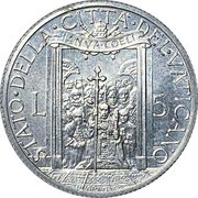 5 Lire - Pius XII Jubilee, Vatican City, 1950 reverse image
