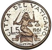 5 Lire - Ioannes XXIII Prova, Vatican City, 1959-1962 reverse image