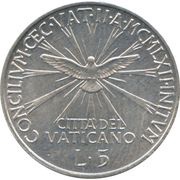 5 Lire - Ioannes XXIII Second Ecumenical Council, Vatican City, 1962 reverse image
