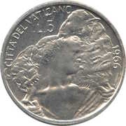 5 Lire - Pavlvs VI, Vatican City, 1966 reverse image
