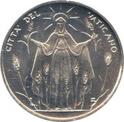 5 Lire - Pavlvs VI FAO, Vatican City, 1968 reverse image