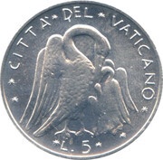 5 Lire - Pavlvs VI, Vatican City, 1970-1977 reverse image