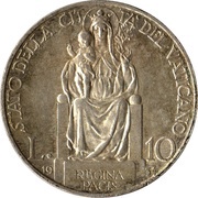10 Lire - Pivs XI, Vatican City, 1929-1937 reverse image