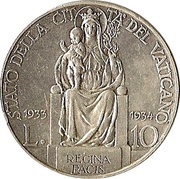 10 Lire - Pivs XI Jubilee, Vatican City, 1933 reverse image