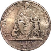 10 Lire - Pivs XII, Vatican City, 1942-1946 reverse image