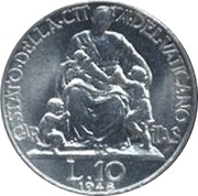 10 Lire - Pivs XII, Vatican City, 1947-1949 reverse image