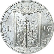 10 Lire - Pius XII Jubilee, Vatican City, 1950 reverse image
