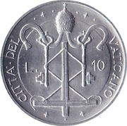10 Lire - Pavlvs VI, Vatican City, 1967 reverse image